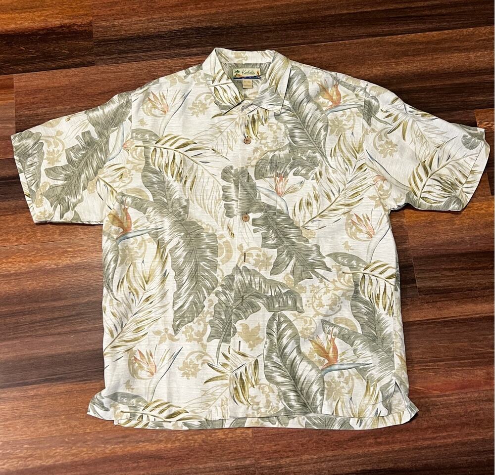 Kahala Hawaiian Islands Men's Silk-Linen Aloha Shirt, Size L